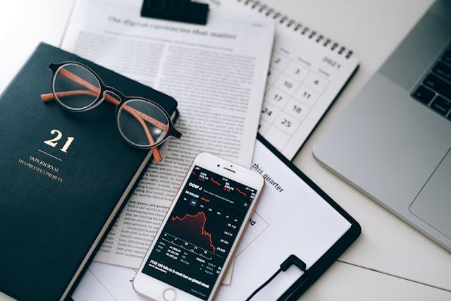 Budget and stock research on a table